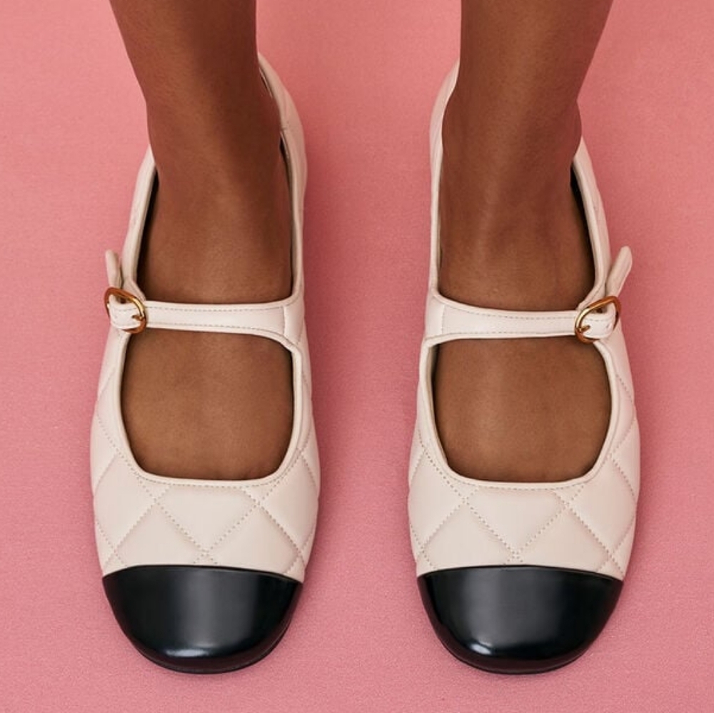 Charles & Keith Quilted Cap Toe Mary Janes 35